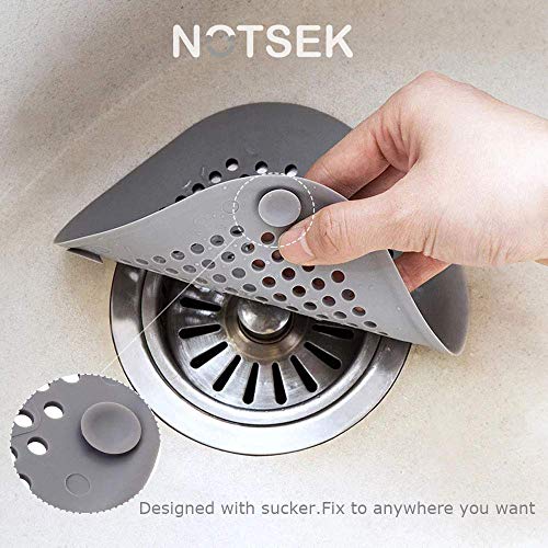 NOTSEK Shower Drain Covers, Silicone Tube Drain Hair Catcher Stopper with Sucker for Bathroom Kitchen, Rubber Bathtub Sink Strainer Plug Filter Trap Home Drain Protectors (Grey) - Thumbnail 2