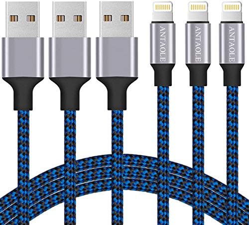 ANTAOLE Nylon Braided iPhone charger 3Pack 6Feet USB Fast Charging Power Cord High Speed Data Sync Cable Extra Long Tablet Connector Compatible with iPhone XS MAX/XS/XR/X/8/7/6s/6/plus/SE/5S/5C/iPad