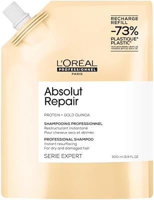 L'Oréal Professionnel Reparierendes Haarshampoo für strapaziertes und trockenes Haar, Mit Quinoa, Serie Expert, Absolut Repair Shampoo zum Nachfüllen, Refill, 500ml