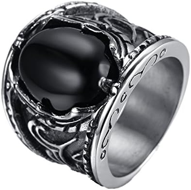 HAMANY Jewelry Vintage Men's Stainless Steel CZ Wolf's Eye Ring,Red/Black