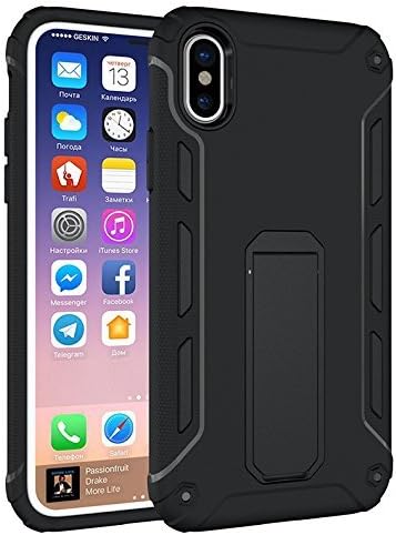 iPhone X Case, Vabogu [Heavy Duty] Soft TPU &amp; Hard PC Rugged Dual Layer Case with kickstand for Apple iPhone X 2017 (Black)