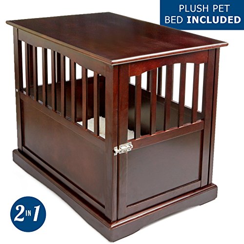 image for Pet Crate Kennel and End Table with Lockable Door and White Velvet Mat