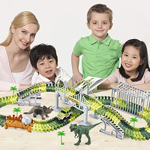 image for ROSYKIDZ Dinosaur Toys Building Tracks, [175 Pcs Toy Set] Slot Car Rac