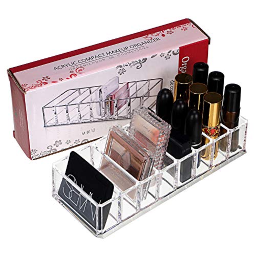 Hipiwe 8 Spaces Acrylic Makeup Organizer Cosmetic Makeup Products Storage Containers Beauty Care Holder Vanity Organizers for Blushes, Highlighters, Bronzer, Powder,Eyeshadow