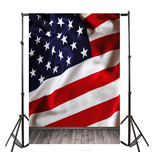 Laeacco Stars and Stripes US Flag Wall Pattern 5x7ft Vinyl Photography Background Grunge Retro Wooden Floor American Flag White Stars Blue Background Red White Striped Photo Studio Props