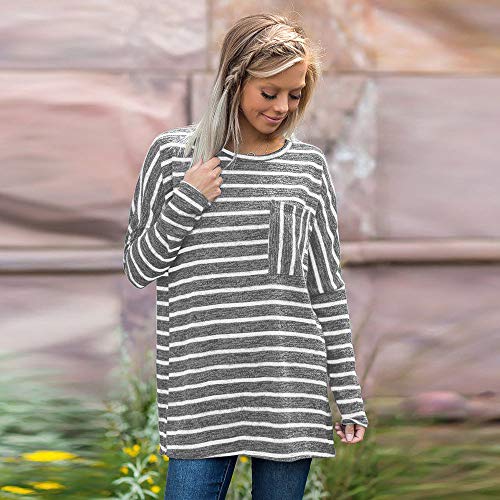 Women Stripe Tops Duseedik Long Sleeve Crewneck Patterned Plus Size Sweatshirt Pullover Blouse Shirt