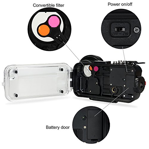 MEIKON iPhone X/6/7/8 Waterproof Case Black Bluetooth Control,195FT/60M IPX8 Certified Waterproof Underwater Swimming Diving Surfing Snorkeling case with Wide Angle Dome Port Lens(NO Battery)