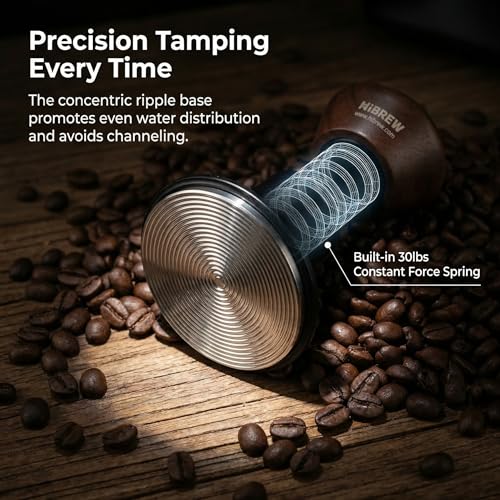 HiBREW 58mm Professional Espresso Tamper with Calibrated Spring, Self-Leveling, Anodized Aluminum & Stainless Steel Base for H10A