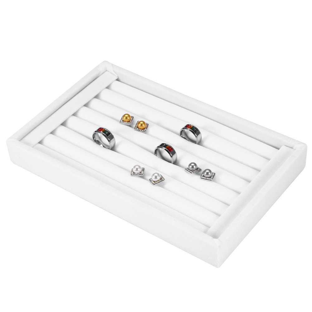 Ring Storage Box, Jewelry Display Stand, Rings Velvet Slot Ring Box (White)