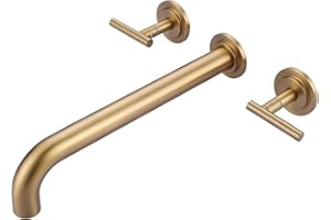WOWOW Wall Mount Tub Filler: Gold Tub Faucet High Flow Two Handles Solid Brass, Long Spout Reach,Tub Faucet Bathroom Bathtub Faucets with 2 Handles Tub Faucets with Brass Rough in Valve Included