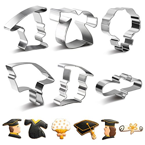 SveBake Graduation Cookie Cutter Set - 6 Pieces Rust-proof Stainless Steel Biscuit Cutters with Shapes of Graduation Cap, Gown,Diploma,Bouquet - Thumbnail 7