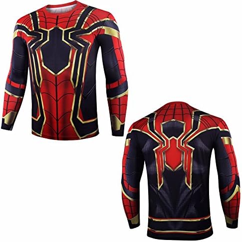 Spiderman Superman T Shirt Cosplay Tshirt Avengers Spiderman Tee Shirts Man Tops Costume (XL, Long Sleeve)
