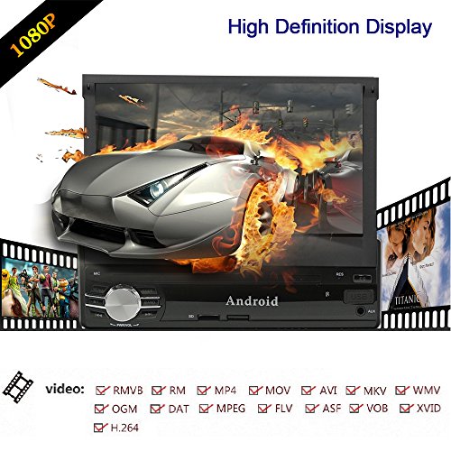 Ezonetronics Free Update to Android Quad Core Retractable Car Radio Stereo 7 inch Capacitive Touch Screen High Definition 1024x600 GPS Navigation USB SD Player 2G DDR3 + 16G NAND Memory Flash