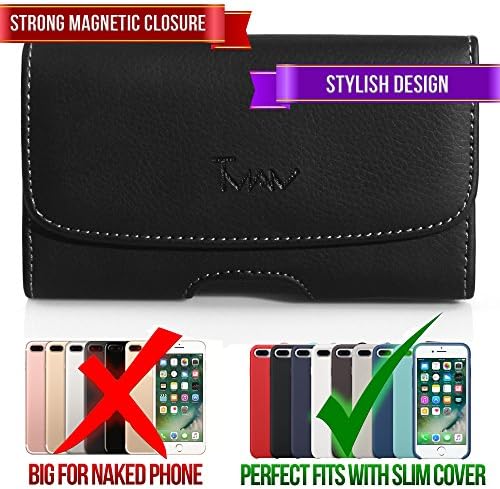 #1 TMAN Leather Premium Quality Magnetic Closure Horizontal Medium Belt Clip Case Pouch Holster for Microsoft Lumia 540 Dual Lumia 950 [PERFECT FITS WITH SILICONE CASE ON IT]