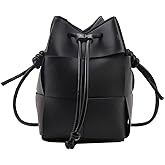 Mini Woven Bucket Bag for Women, PU Leather Small Hobo Handbag Square Lattice Drawstring Crossbody Handbags Soft