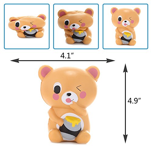 Anboor 4.9" Squishies Bear Honey Jar Kawaii Slow Rising Scented Stress Relief Squishies Kids Toys Decorative Props Gift