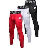 Queerier 3 Pack Men's Compression Pants Athletic Leggings with Pockets Running Baselayer Tights Cycling Workout Pants