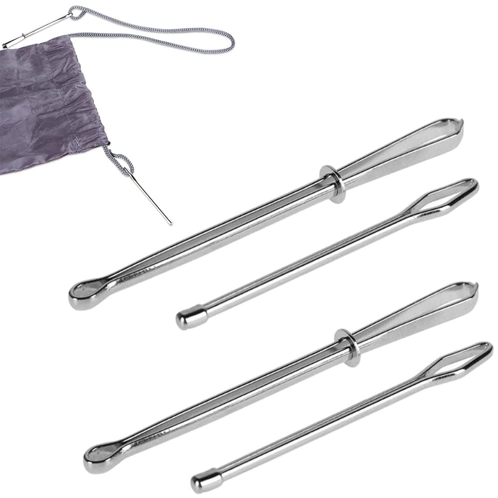 Tweezers Elastic, 4 Pcs Needles Threader Tweezers, Drawstring Threader, Thread Bodkins, Tweezers Elastic Needles, Bodkin Needle Threaders, Metal, Easy to Thread, Adjustable, Silver Large and Small