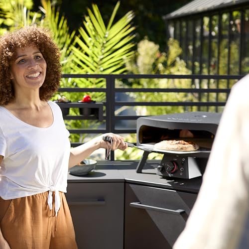 Cozze 13 Inch Gas Pizza Oven with Rotating Pizza Stone – 28mbar Propane Outdoor Pizza Oven, Portable Durable Build, Fire & Stonebaked Pizzas, Triple Burners, Inbuilt Thermometer, Gas Hose & Regulator