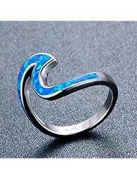 Blaike - Anillo de plata de ley 925 con diseño único de olas, para mujer, de ópalo, con circonitas