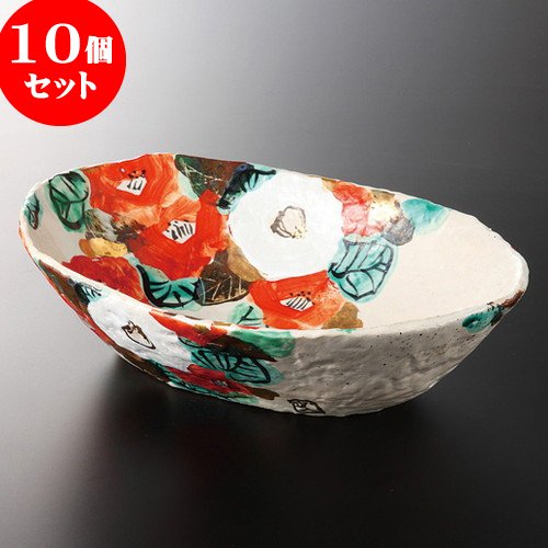 10個セット椿(無鉛) 楕円尺鉢 [ 29.5 x 19.5 x 7.5cm 1060g ] 【 特選盛込鉢 】 【 料亭 旅館 和食器 飲食店 業務用 】   B07517RJJ3