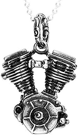 Felix Perry Jewelry Silver Stainless Steel Necklace Motorcycle Engine Mens Pendant 18-26 Inches Chain (24 Inches, stainless-steel)