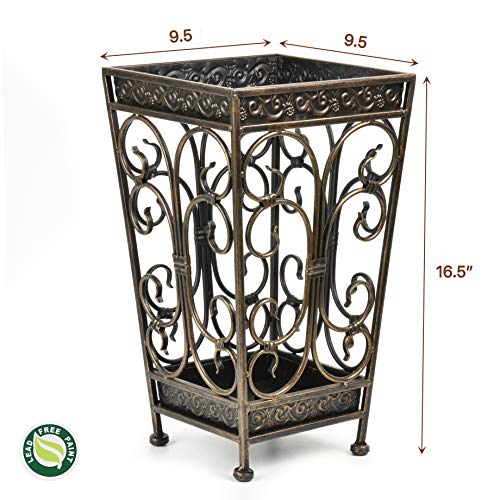 Dualplex Super Quality Umbrella Stand, Umbrella Holder, Antique Look Metal, Entry Hallway DÃ©cor, Square Style, w/Removable Drip Tray. Home, Office Decoration Rack Holds Umbrellas Canes Walking Sticks