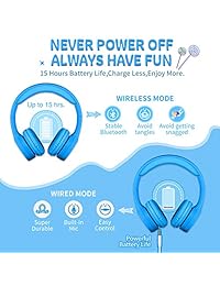 Picun   Auriculares de diadema Bluetooth para niños, volumen limitado, 85 dB, 15 horas de reproducción, plegables, sonido estéreo, auriculares con micrófono inalámbrico, para niños, ordenador, teléfonos móviles, tableta, escuela, juego (azul)