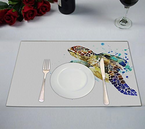 Custom Cute Animal Placemat, Watercolor Sea Turtle Table Placemat Food Mat 12x18 Inch,Pack of 2 Pieces.