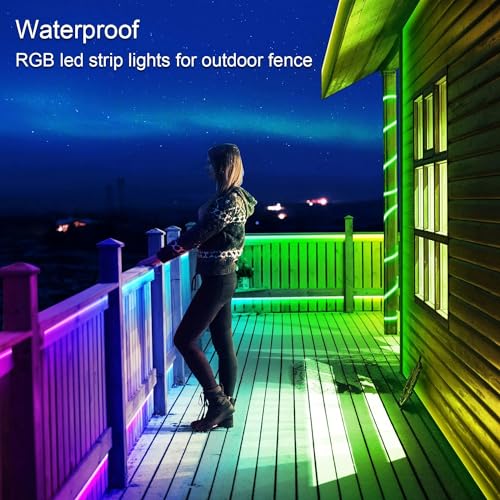 LETIANPAI 300ft/90m Outdoor LED Strip Lights Waterproof with self-Adhesive Back,IP68 Outside Led Lights Strips Waterproof with Bluetooth App Remote,Music Sync RGB Exterior Led Rope Lights for