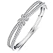 Caperci Love Knot White Cubic Zirconia Silver Bangle Bracelets for Women 7.25''