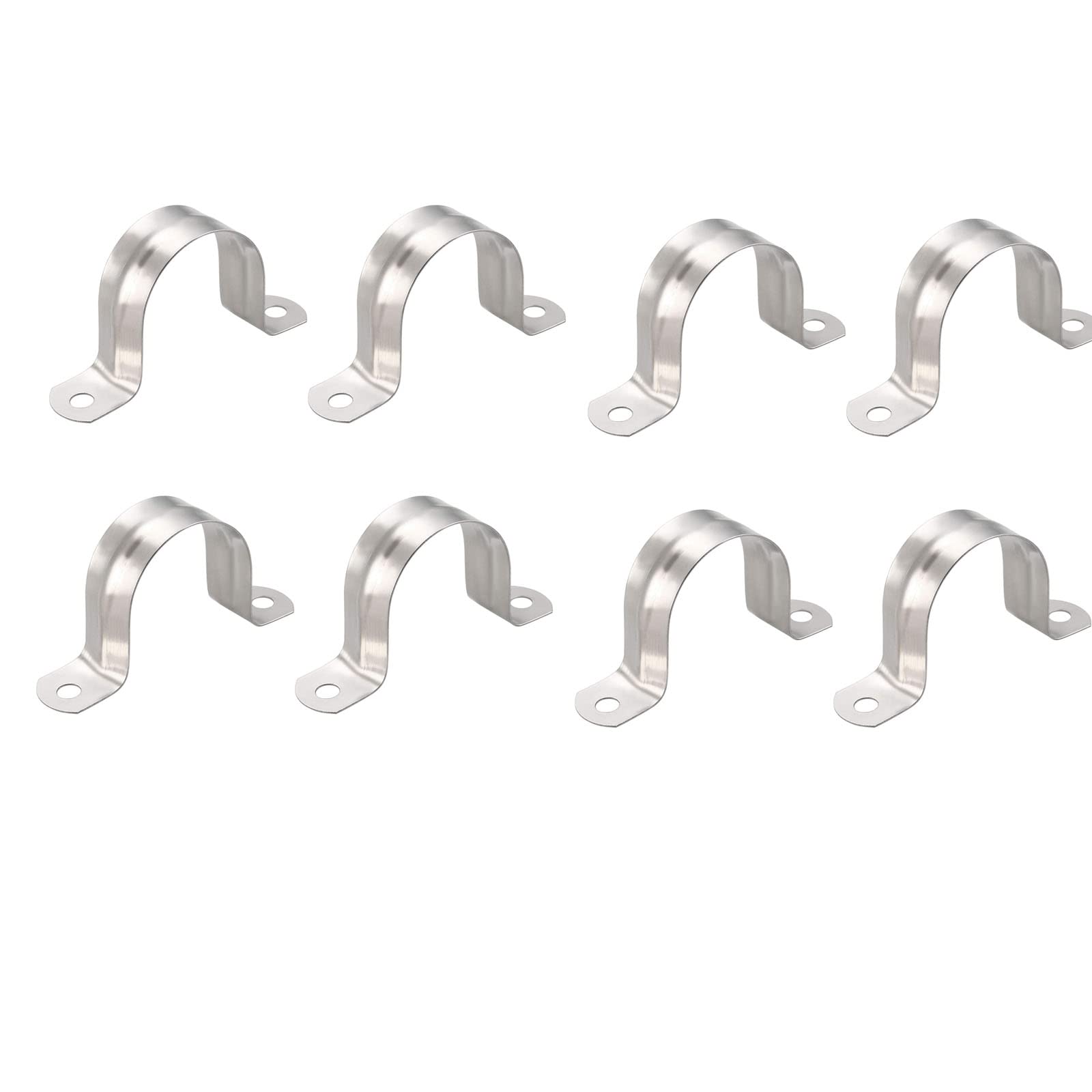 TOP-VIGOR 8Pcs 40mm(1.6") Rigid Pipe Strap, 2 Holes 304 Stainless Steel U Bracket Tension Tube Clip Clamp for Pipe Fixing