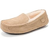 Fireside By Dearfoams Men's Melbourne Genuine Shearling Moccasin Slippers, Memory Foam Sudede Loafers Slip-in House Shoes