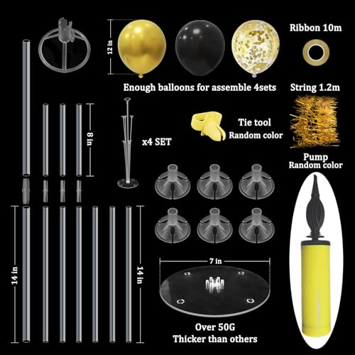Black and Gold Party Decorations Balloon Stand Table Centerpieces for Birthday Wedding Retirement Anniversary Father's Day Halloween New Years Graduation Decorations 2025 (Black gold set4)
