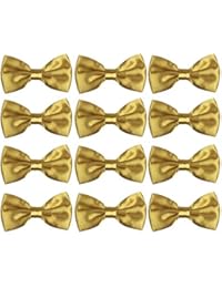Neck Bowtie Tuxedo for Men Adjustable Solid Satin Pre-tied 12 Pcs Wedding Party (Gold)