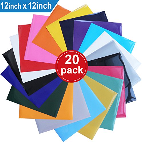 Heat Transfer Vinyl for T-Shirts , 20 Pack - 12"x 12" Sheets - 18 Assorted Colors , Iron On HTV for Cricut and Silhouette Cameo