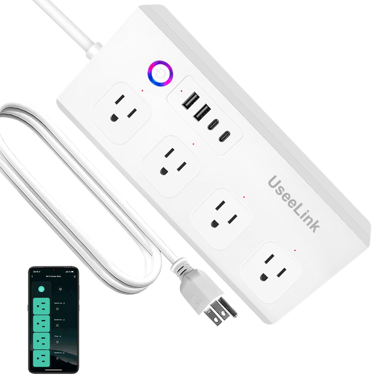 Photo 1 of *SEE NOTES** UseeLink Smart Power Strip, WiFi Flat Plug Strip with 4 Smart Outlets and 4 USB Ports(2A2C), 5 Feet Extension Cord Surge Protector, Only 2.4 GHz Wi-Fi, Compatible with Alexa and Google Home, White