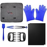 8 Piece Ultimate Grill / Smoker Set - Non-Stick Grilling Mats, Silicone Grilling Gloves, Meat Shredder Claws, Basting Brush, And Tongs With Reusable Travel / Storage Tote