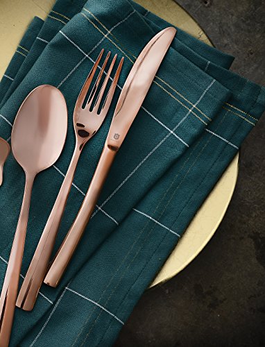 DANIALLI 20-Piece Rose Gold Flatware Set For 4, Modern Sleek Design Bronze Silverware Set, Copper Colored 18 10 Stainless Steel Utensils, Include Knife/Fork/Spoon, Dishwasher Safe
