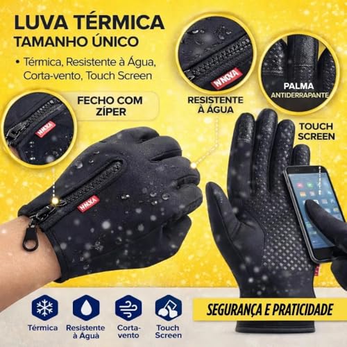 Luva Térmica Moto e Bike, Luva Impermeável, Touchscreen Antiderrapante | Proteção Contra Vento, Frio Intenso Unissex de Corrida, Trilha, Moto, Bike, Uso diário, Compatível com Celular - Premium