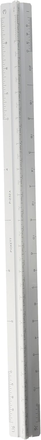 Pickett Professional Engineer Adjustable Triangular Scale, 12" Long, Aluminum, 1 Each : Office Products