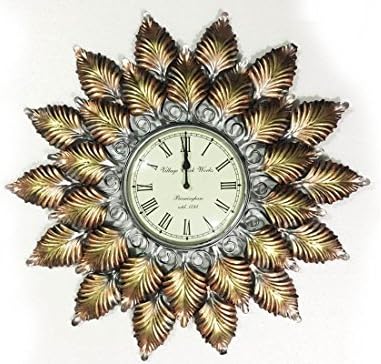 CraftedIndia Leaf Metal Wall Clock (58 cm x 4 cm x 58 cm, Multicolour)
