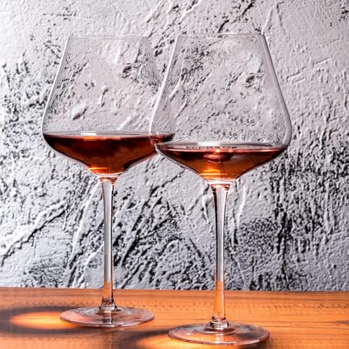 Hand Blown Red Wine Glasses Set of 6 – 23 oz Burgundy Wine Glasses With Long Stem – Large Premium Crystal Wine Glass – Unique Gift for Wedding, Anniversary, Mother’s Day – Clear