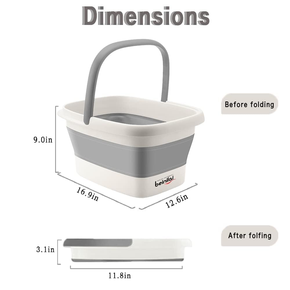 Collapsible Foot Bath Basin for Soaking Feet,Foot Soak Tub,Plastic Foot Bucket with Handles and Massage Acupoint,Foldable Laundry Basket-Gery (2 Pack)