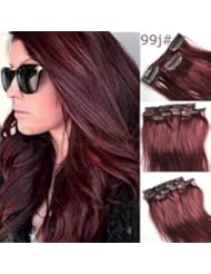 Beauty: 18inch 7pcs Straight Remy Clip in Real Human Hair Extension#99J red wine burgundy - china friend