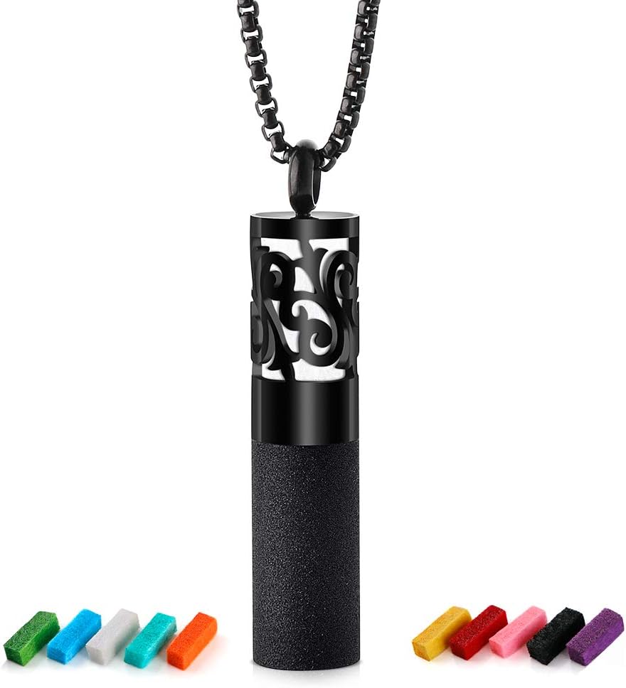 Maromalife Essential Oil Necklace, Aromatherapy Whistle Pendant Bling Black Diffuser Pendant Locket Diffuser Necklace Jewelry Necklace for Men&Women(Bling Black)