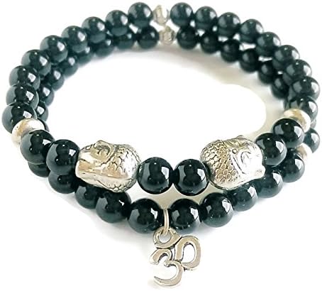 6mm Root &amp; Base Chakra Black Agate Stone Yoga Wrist Mala Bracelet Set Stretch Bracelet