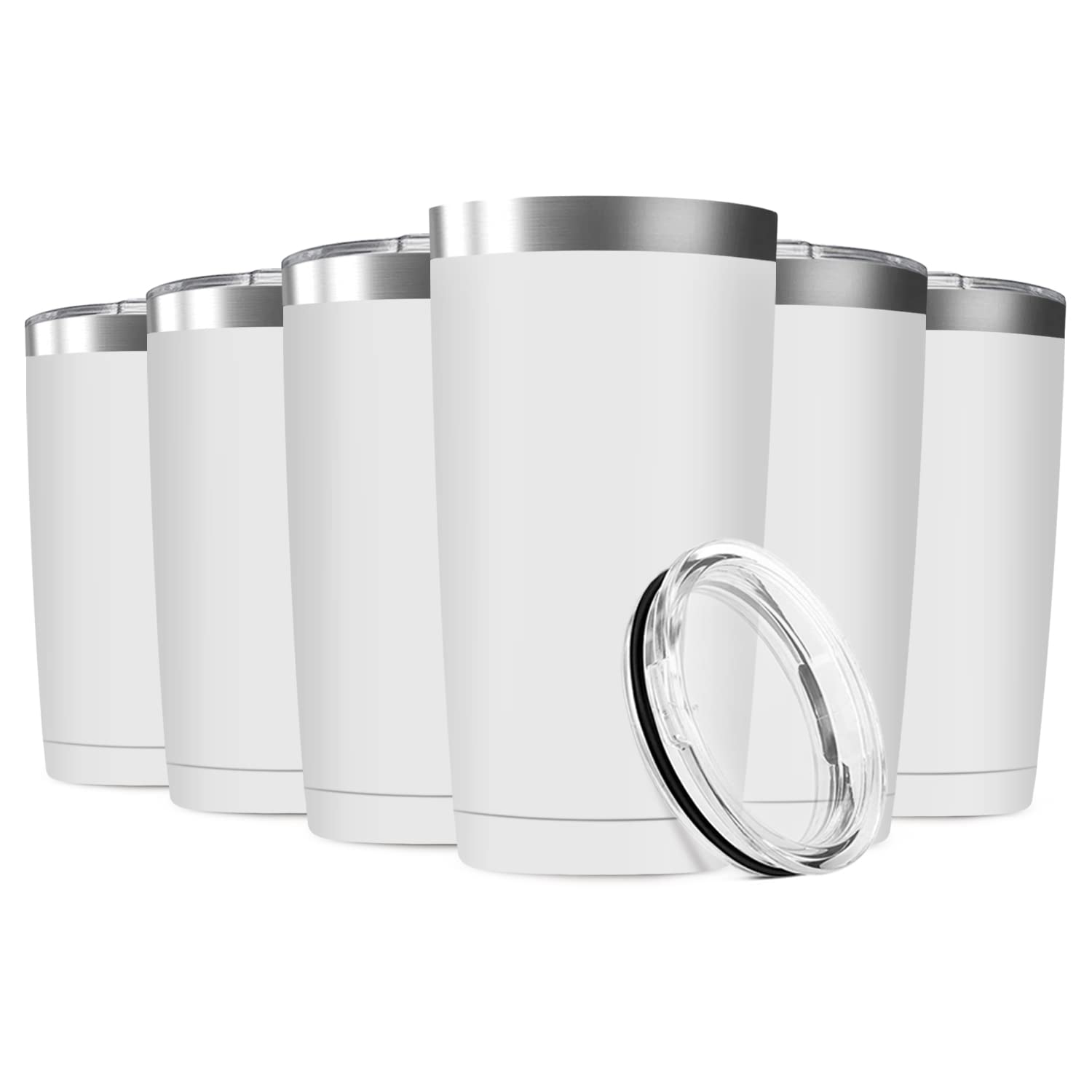 Photo 1 of *NO LIDS* Deitybless 6 Pack 20oz Tumbler Vacuum Insulated Travel Mug with Lids, Stainless Steel Double Wall Bulk Cup for Home, Office, Outdoor Suitable for Vehicle Cup Holders(White)