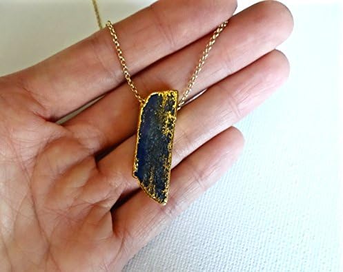 Handmade 22k Gold Edged Lapis Natural Statement Pendant and 14k Gold Fill Chain Necklace