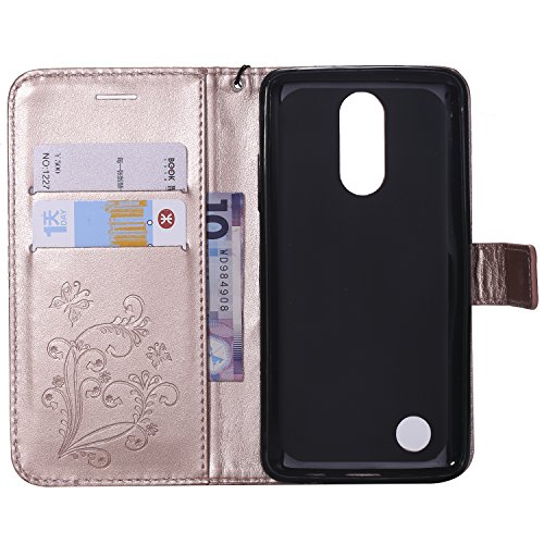 ARSUE LG K20 Case, LG K20 Plus Wallet Case,Leather Folio Flip PU Phone Protective Case Cover with Card Holder & Kickstand for LG K20/LG K20 Plus/LG K20 V/LV5/K10 2017/LG Harmony,Butterfly Rose Gold